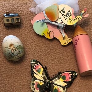 Italian Various  Bombenieres  Elephant, Butterfly, Ceramic House, Wooden Crayon